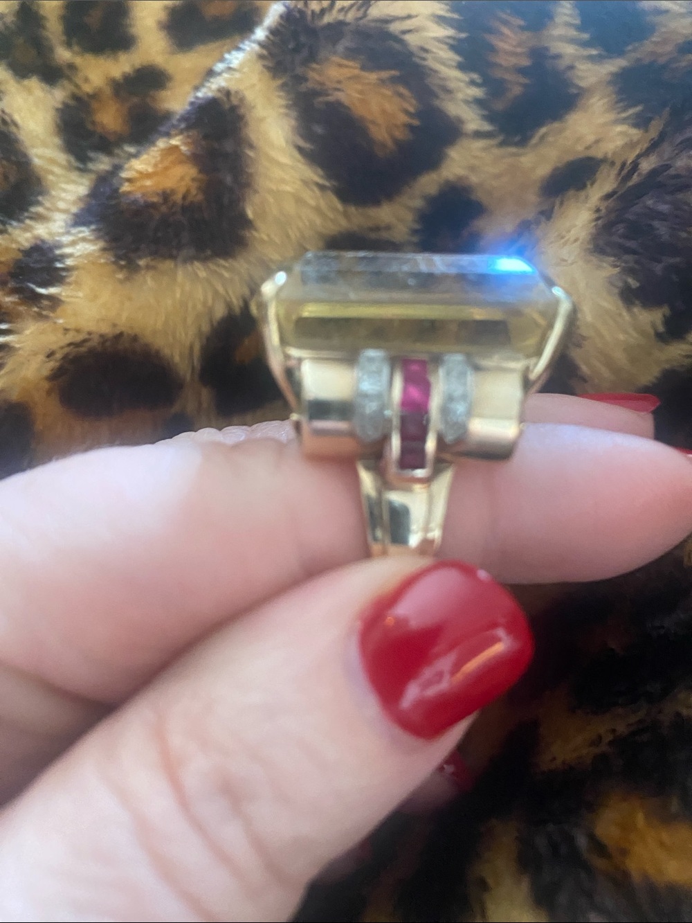 Estate yellow topaz Emerald-Cut with ruby and diamonds. - Picture 3 of 4